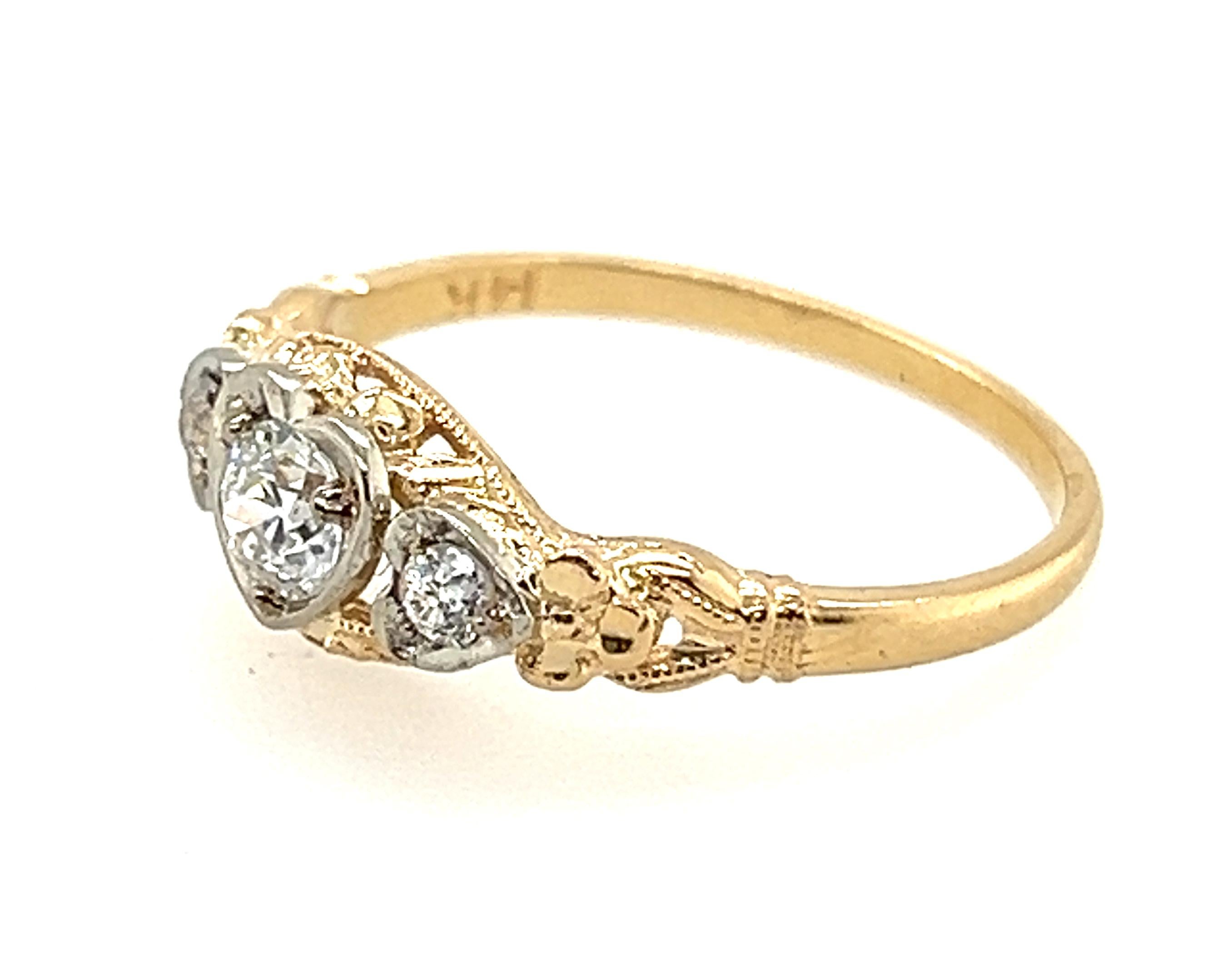 Old European Cut Art Deco Diamond Ring .34ct E SI1 Old Euro GIA Original 1920s Never Worn NOS 14K For Sale