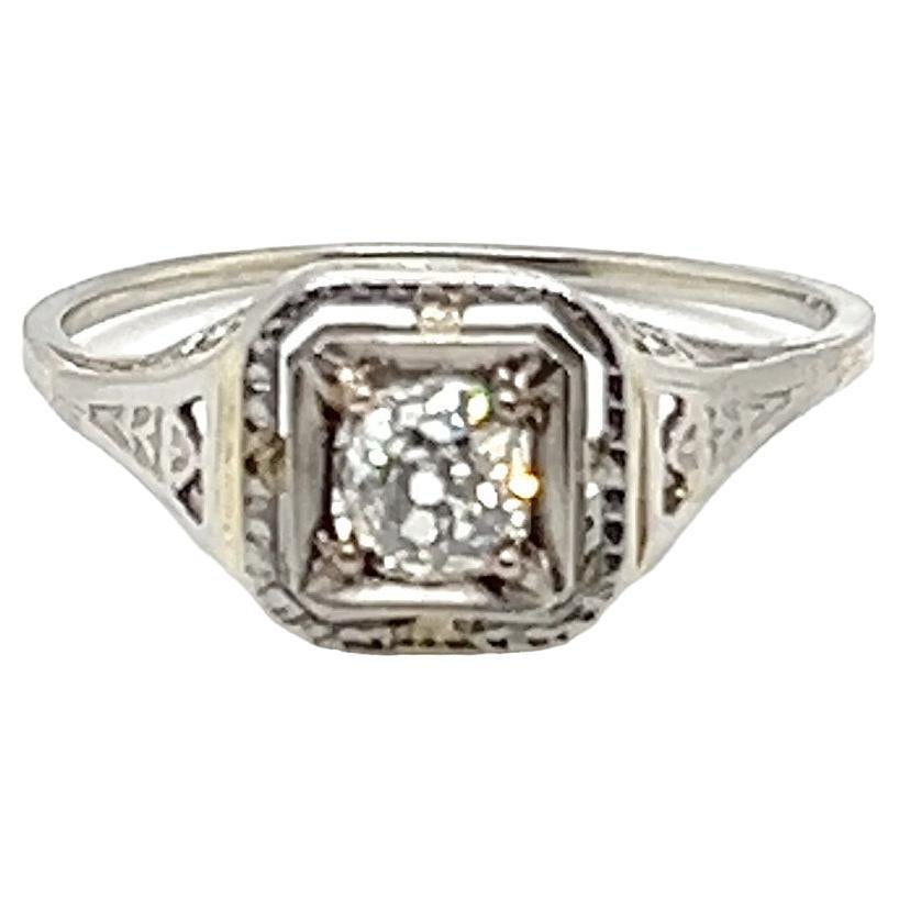 Art Deco Diamond Ring .38ct VS2 GIA Cert. Original 1930s Never Worn NOS 18K For Sale
