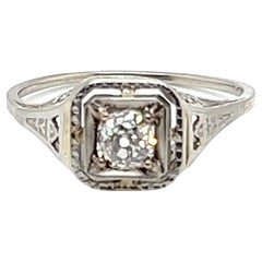 Vintage Art Deco Diamond Ring .38ct VS2 GIA Cert. Original 1930s Never Worn NOS 18K