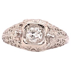 Art Deco Diamond Ring .46ct G SI1 Certified Old Mine Cushion 18K Vintage