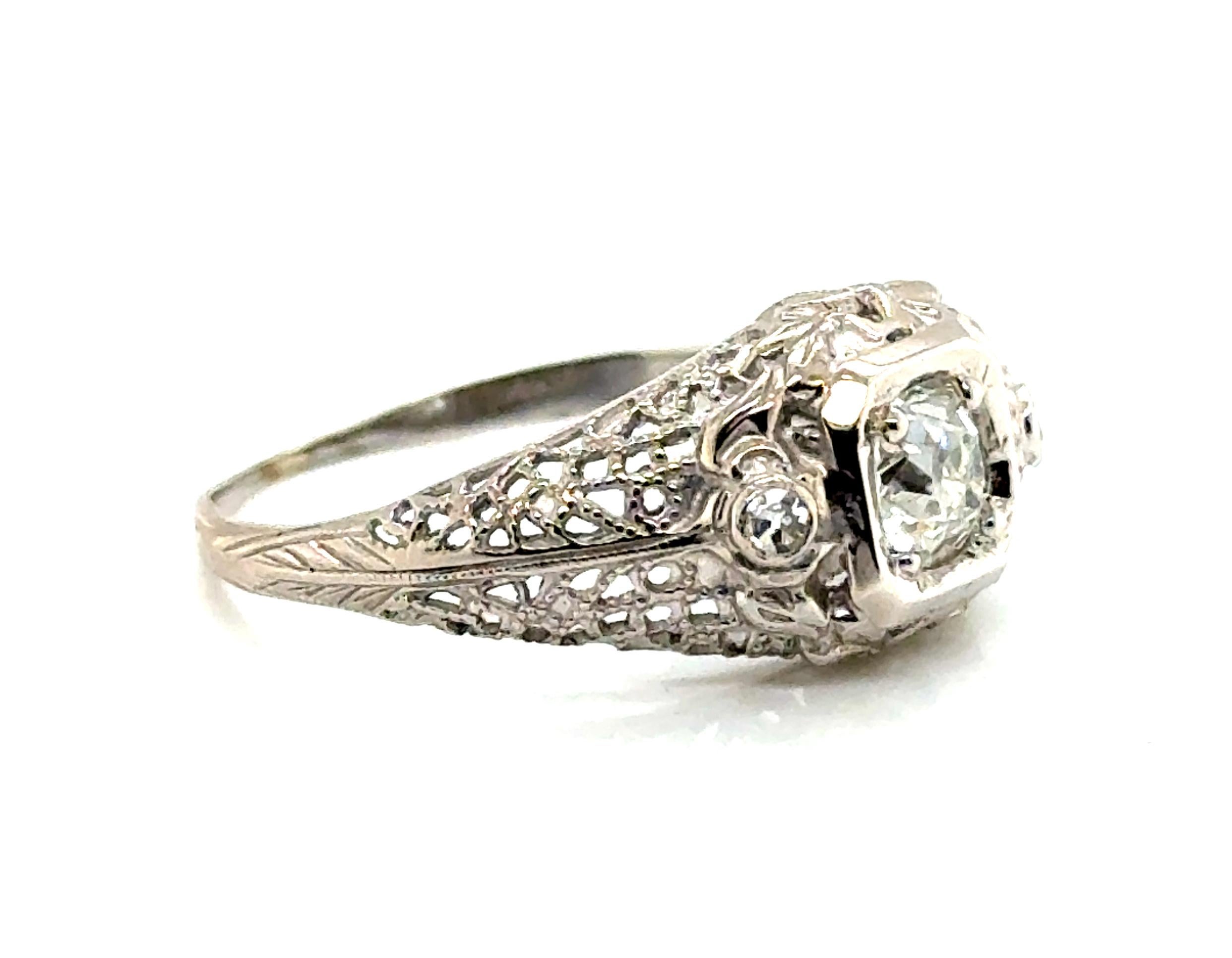 Old Mine Cut Art Deco Diamond Ring .46ct G/SI1 EGL Old Mine Cushion Original 1920's 18K For Sale