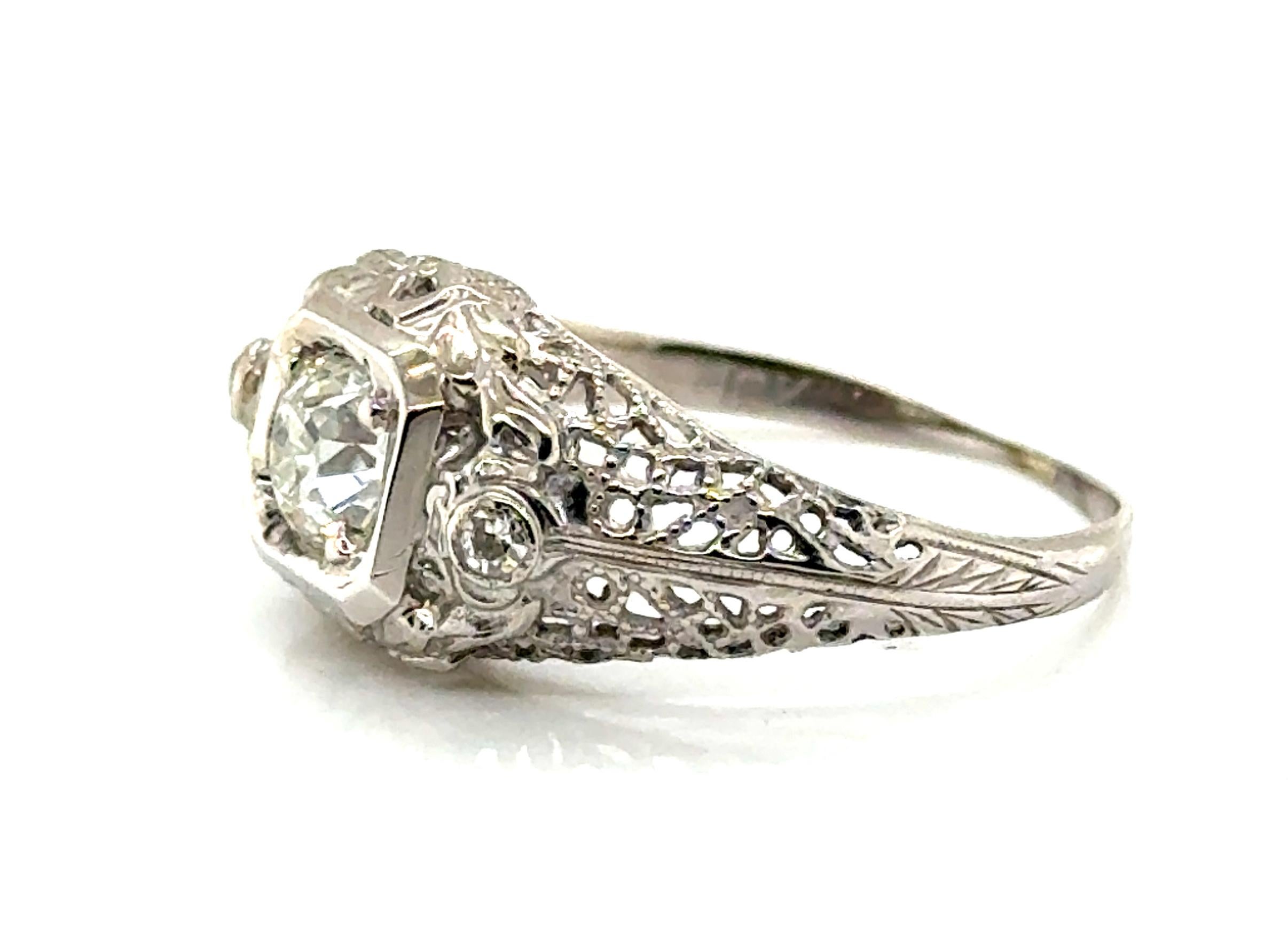Women's Art Deco Diamond Ring .46ct G/SI1 EGL Old Mine Cushion Original 1920's 18K For Sale