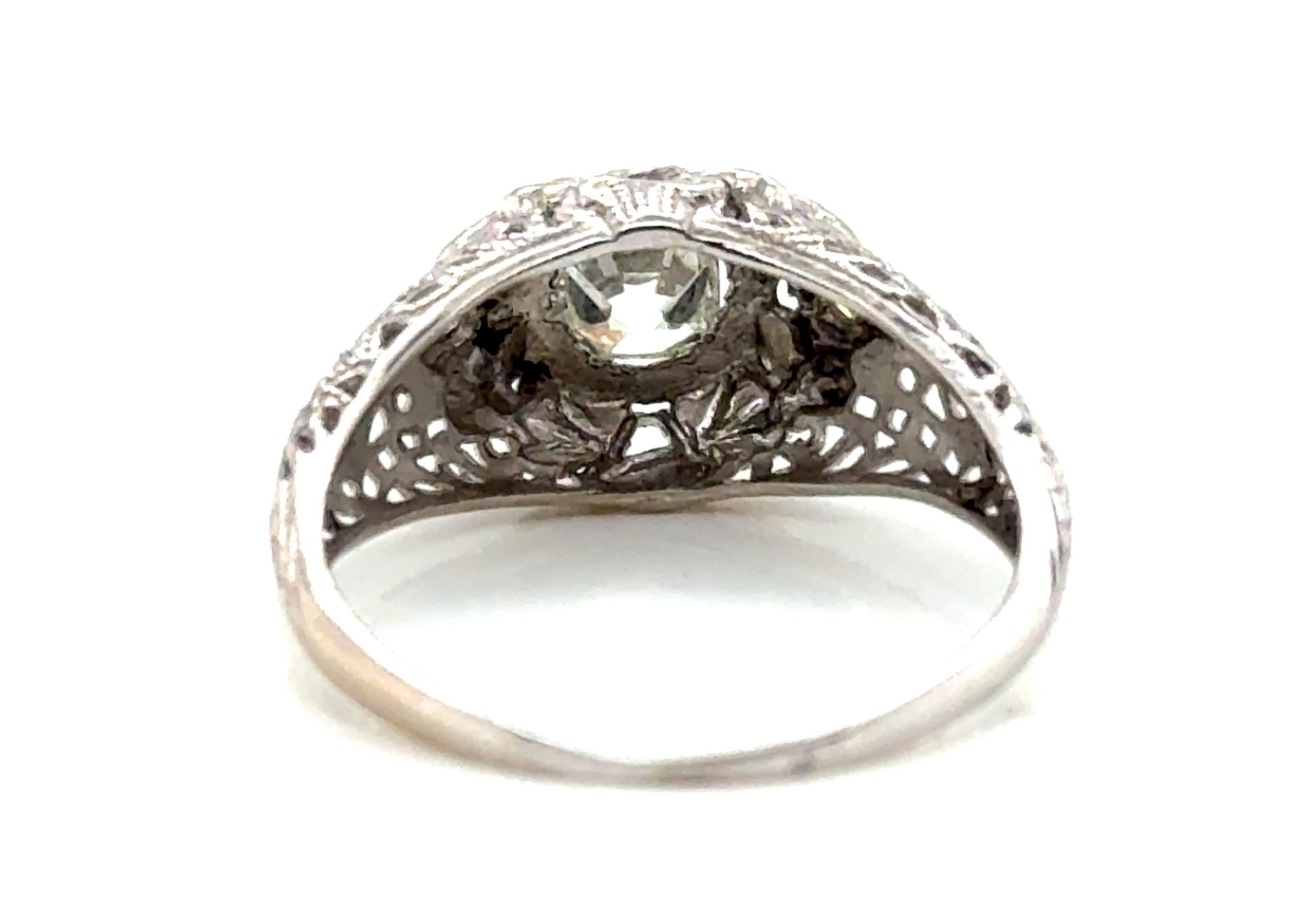 Art Deco Diamond Ring .46ct G/SI1 EGL Old Mine Cushion Original 1920's 18K For Sale 2