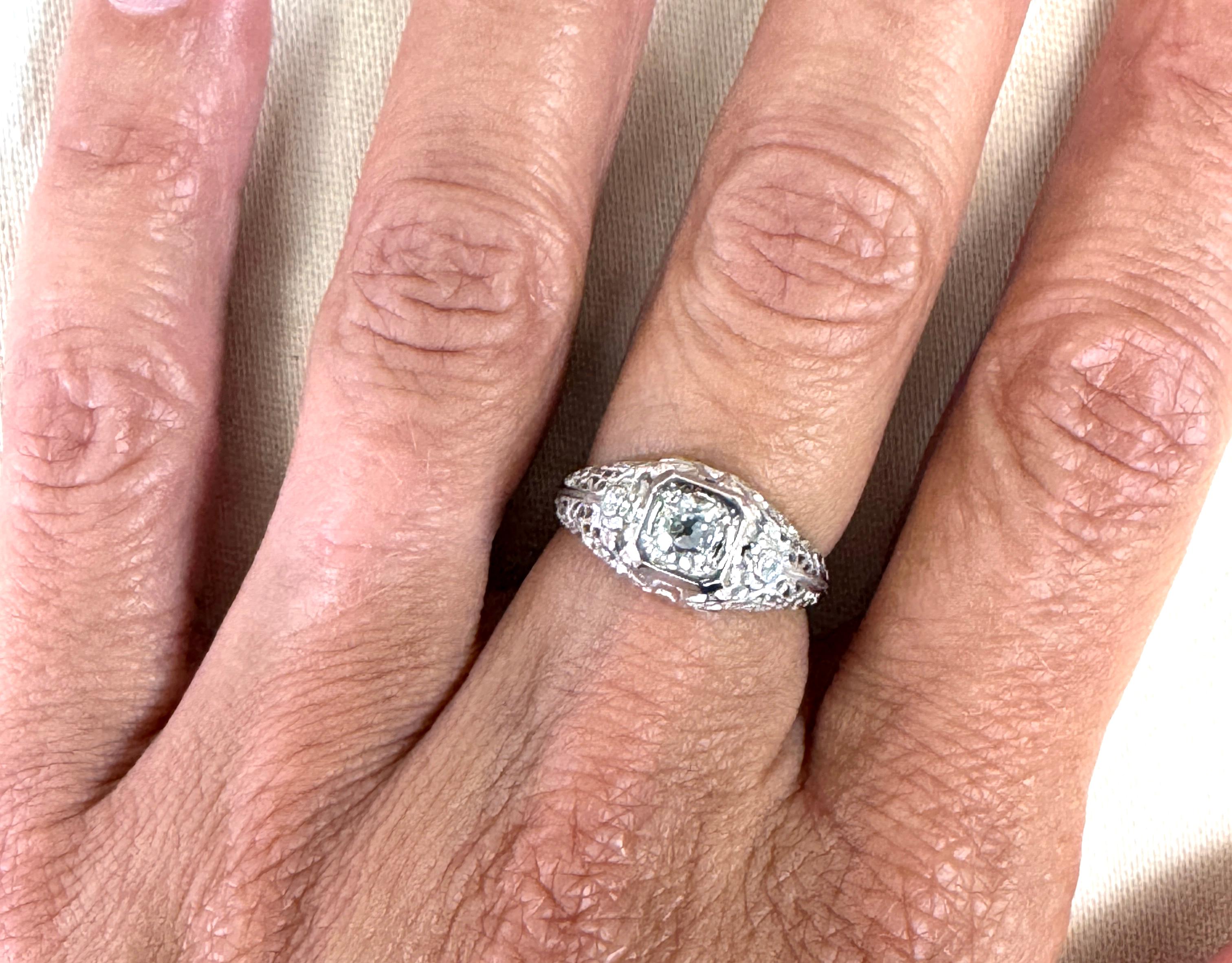 Art Deco Diamond Ring .46ct G/SI1 EGL Old Mine Cushion Original 1920's 18K For Sale 3