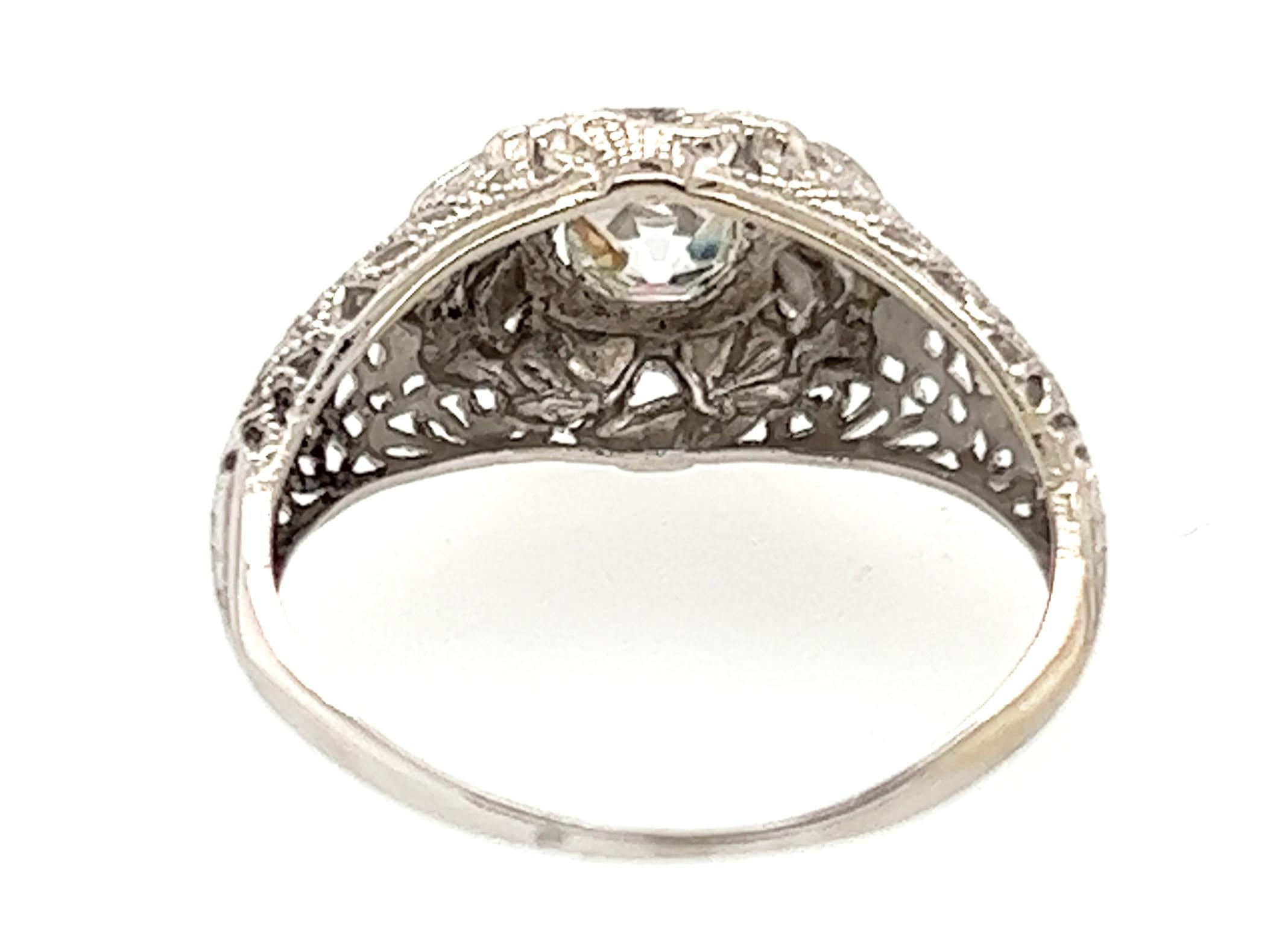 Art Deco Diamond Ring .46ct G/SI1 EGL Old Mine Cushion Original 1920's 18K For Sale 1