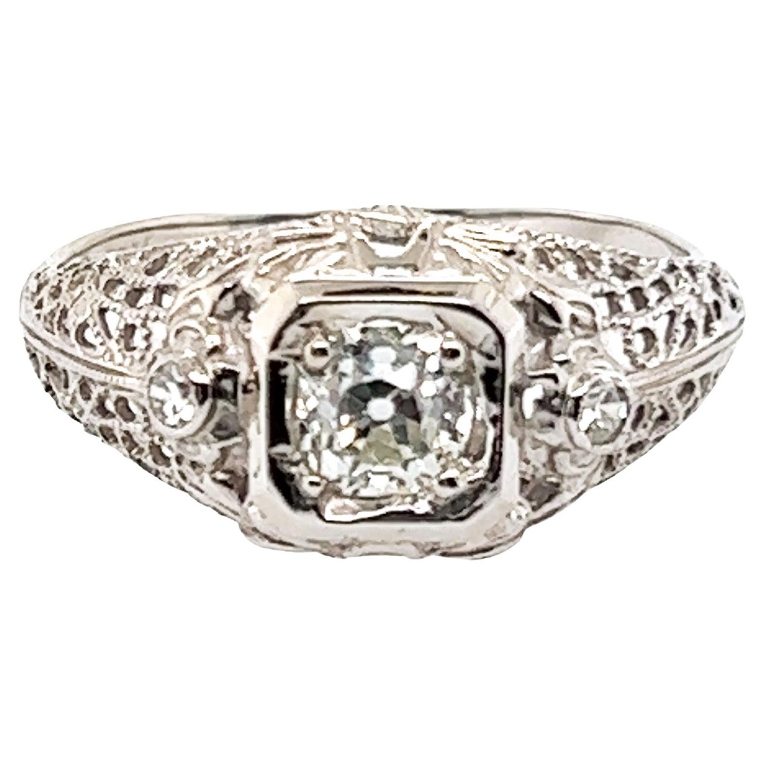Art Deco Diamond Ring .46ct G/SI1 EGL Old Mine Cushion Original 1920's 18K For Sale