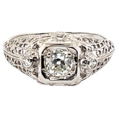 Art Deco Diamond Ring .46ct G/SI1 EGL Old Mine Cushion Original 1920's 18K