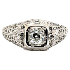 Art Deco Diamond Ring .46ct G/SI1 EGL Old Mine Cushion Original 1920's 18K