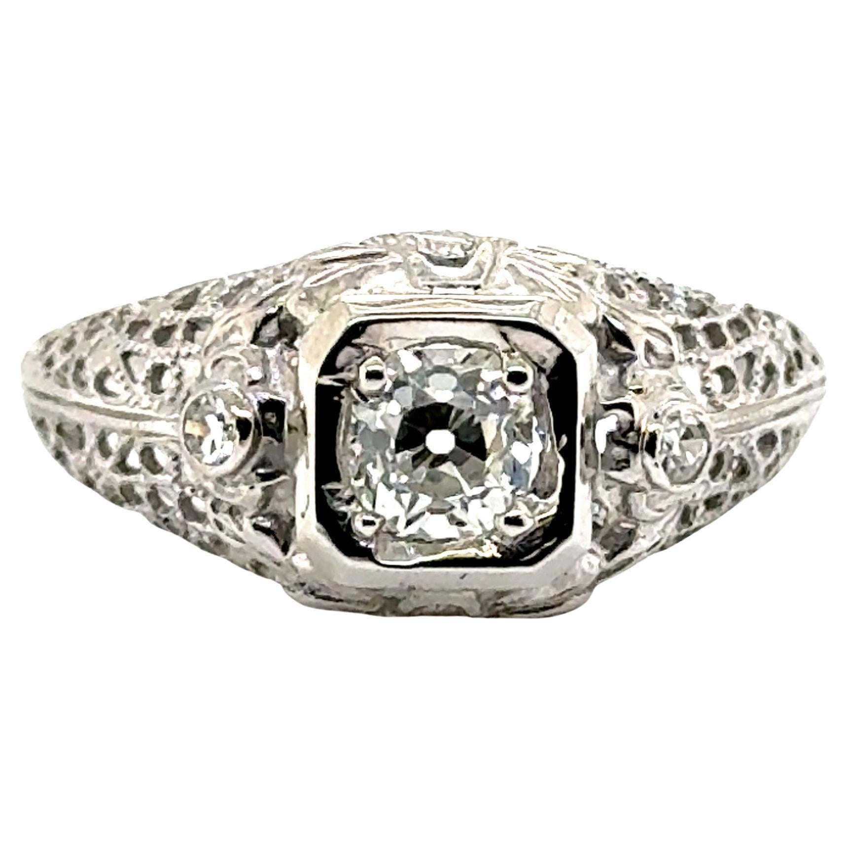 Art Deco Diamantring .46ct G/SI1 EGL Altminenschliff Original 1920er Jahre 18K