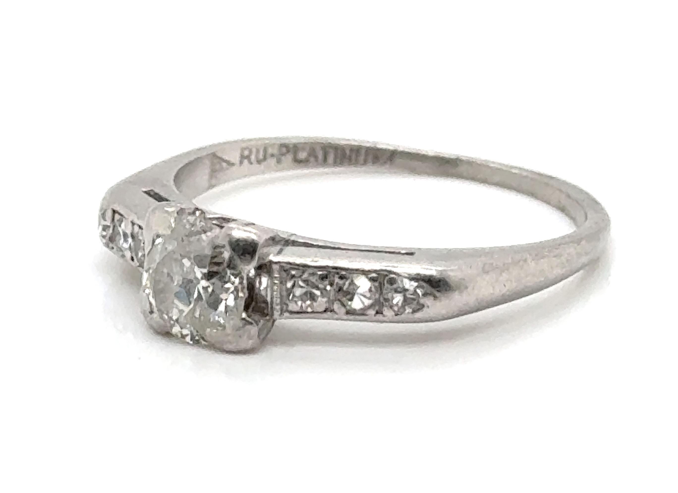 Art Deco Genuine Antique Deco Diamond Ring .62ct Round Brilliant 1930's Antique Platinum For Sale