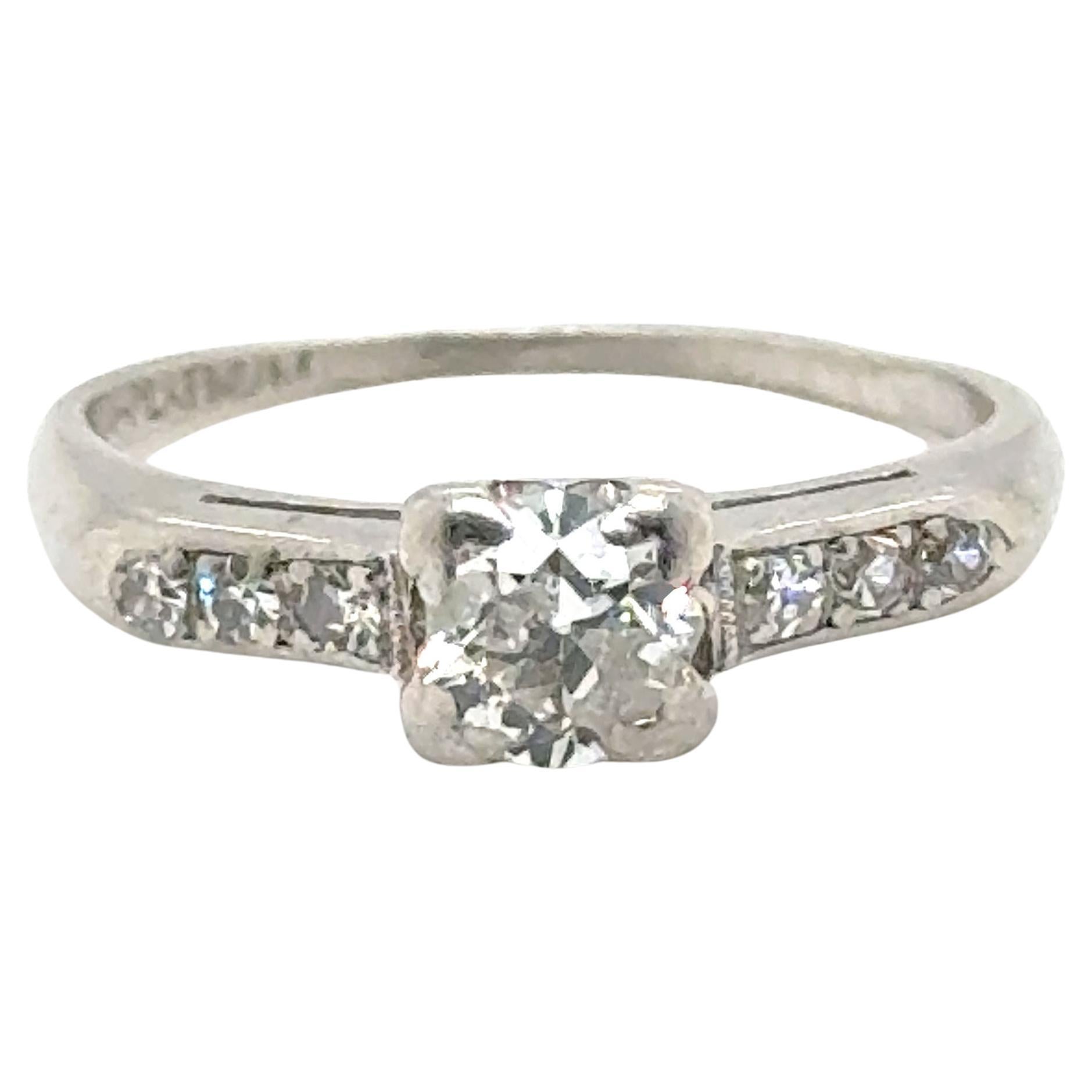 Echte antike Deco Diamond Ring .62ct Runde Brillant 1930's Antique Platinum im Angebot