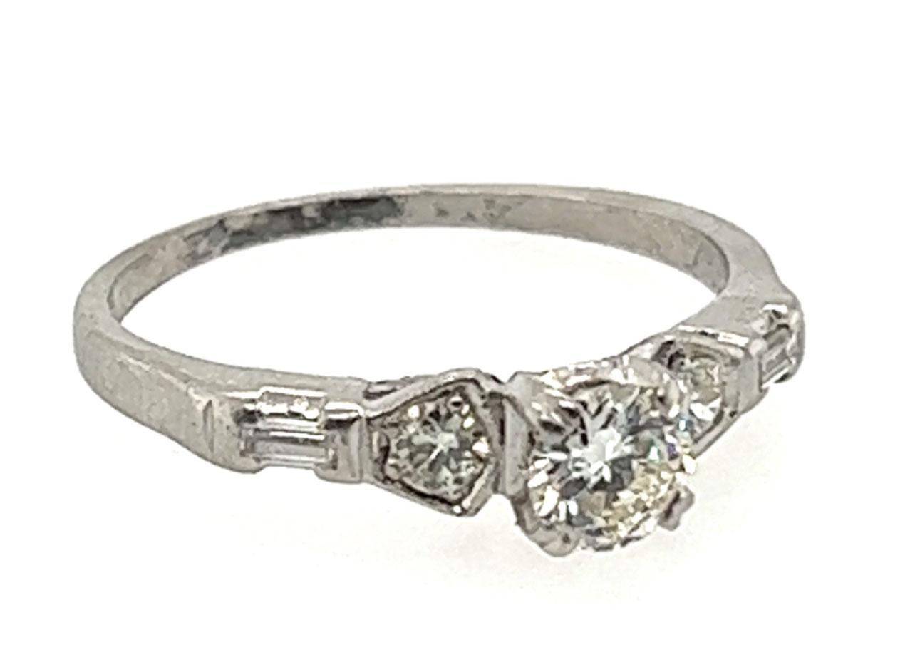 Round Cut Art Deco Diamond Ring .62ct Transitional Cut H VS1 Original 1930s Antique Plat