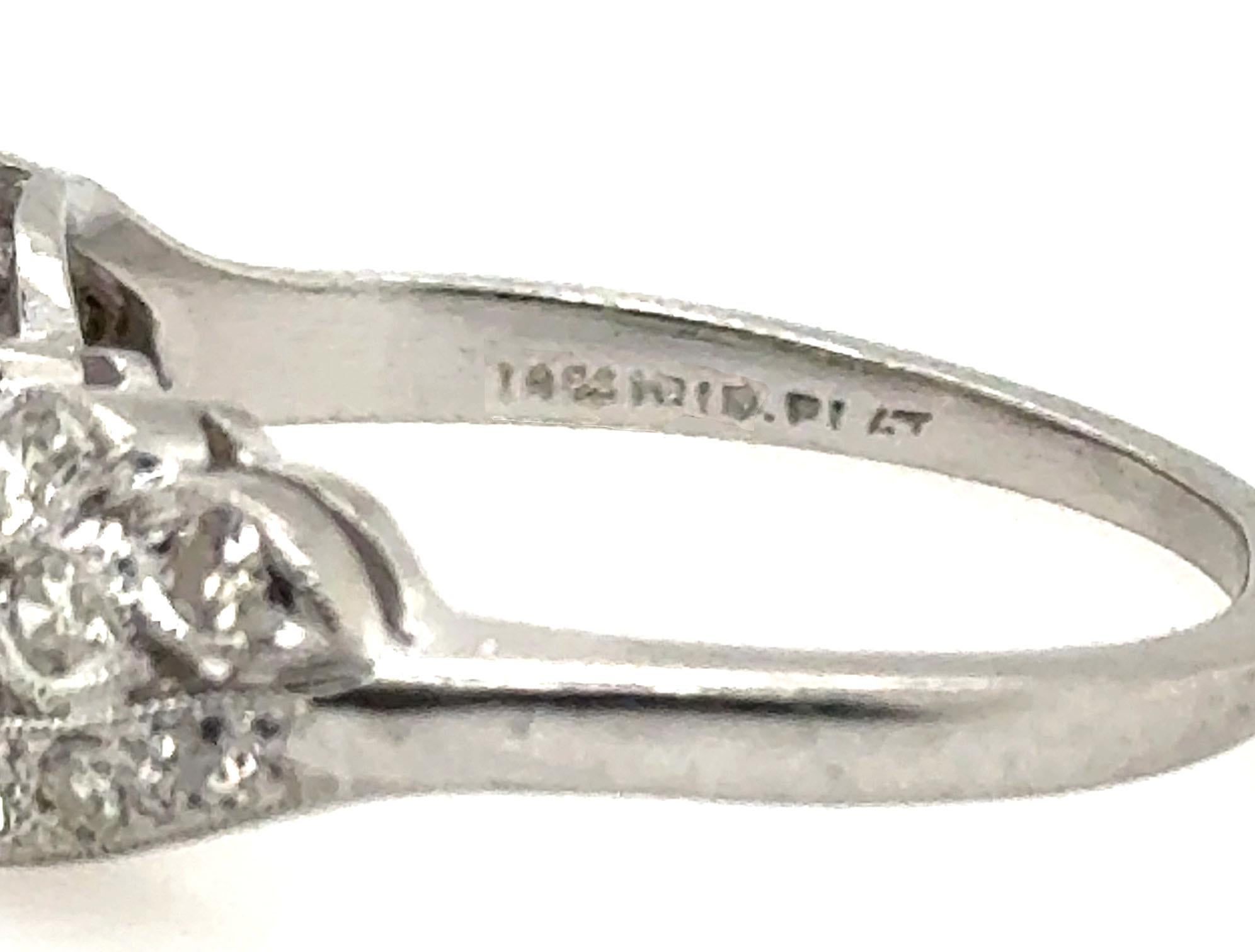 Old European Cut Art Deco Diamond Ring .75ct OEC/Single Cuts Vine Motif Original 1930's Platinum For Sale