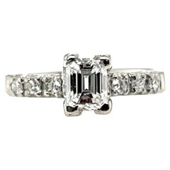 Art Deco Diamond Ring .84 Carat GIA Emerald Cut F SI1 Platinum Original, 1920s
