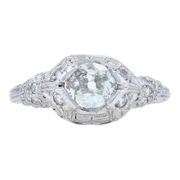 Art Deco Diamond Ring, 900 Platinum Old Mine Cut 5 3/4 Genuine .71 Carat For Sale