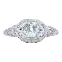 Art Deco Diamantring, 900 Platin Altminenschliff 5 3/4 Echt .71 Karat