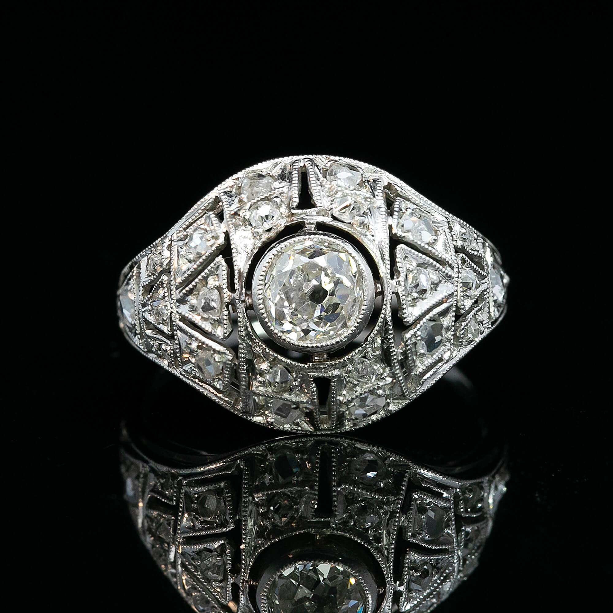 Mixed Cut Art Deco Diamond Ring Circa 1930s For Sale