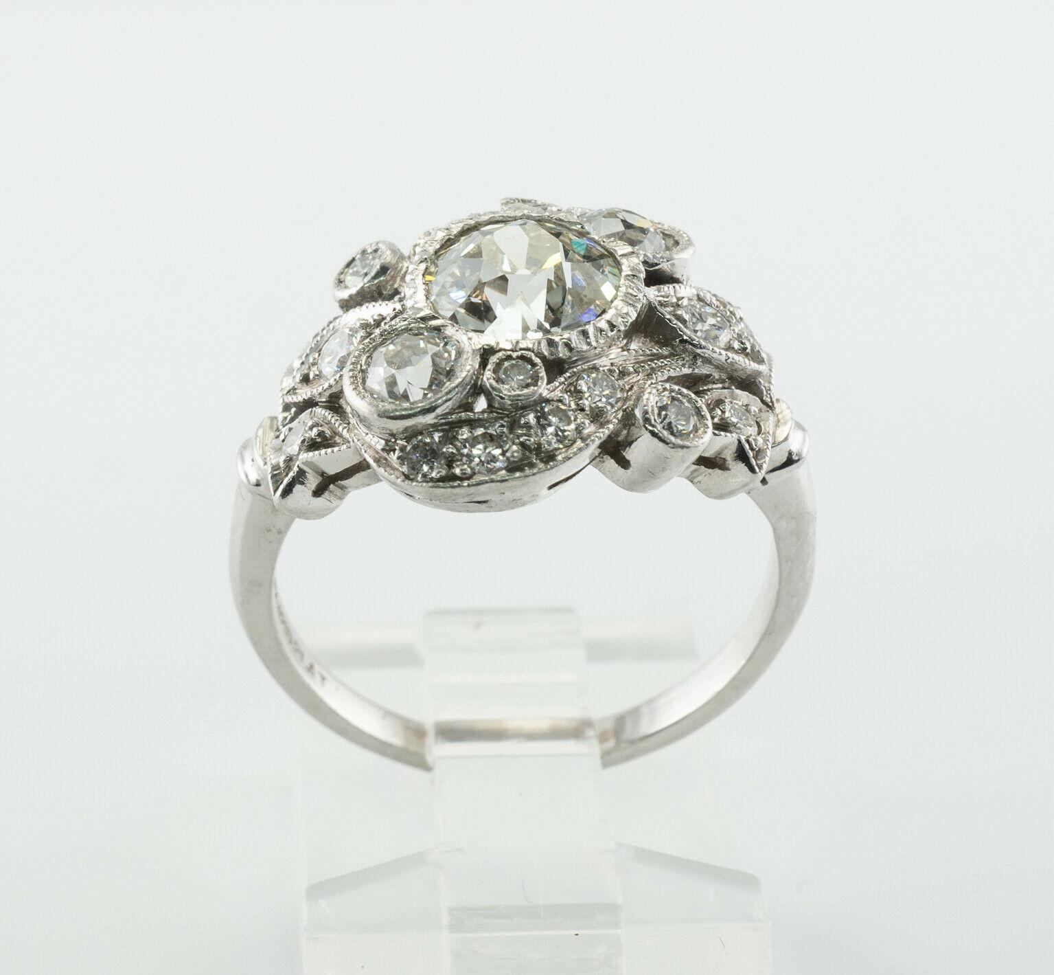 Art Deco Diamond Ring Flower Vintage Platinum 2.00 TDW Engagement For Sale 5