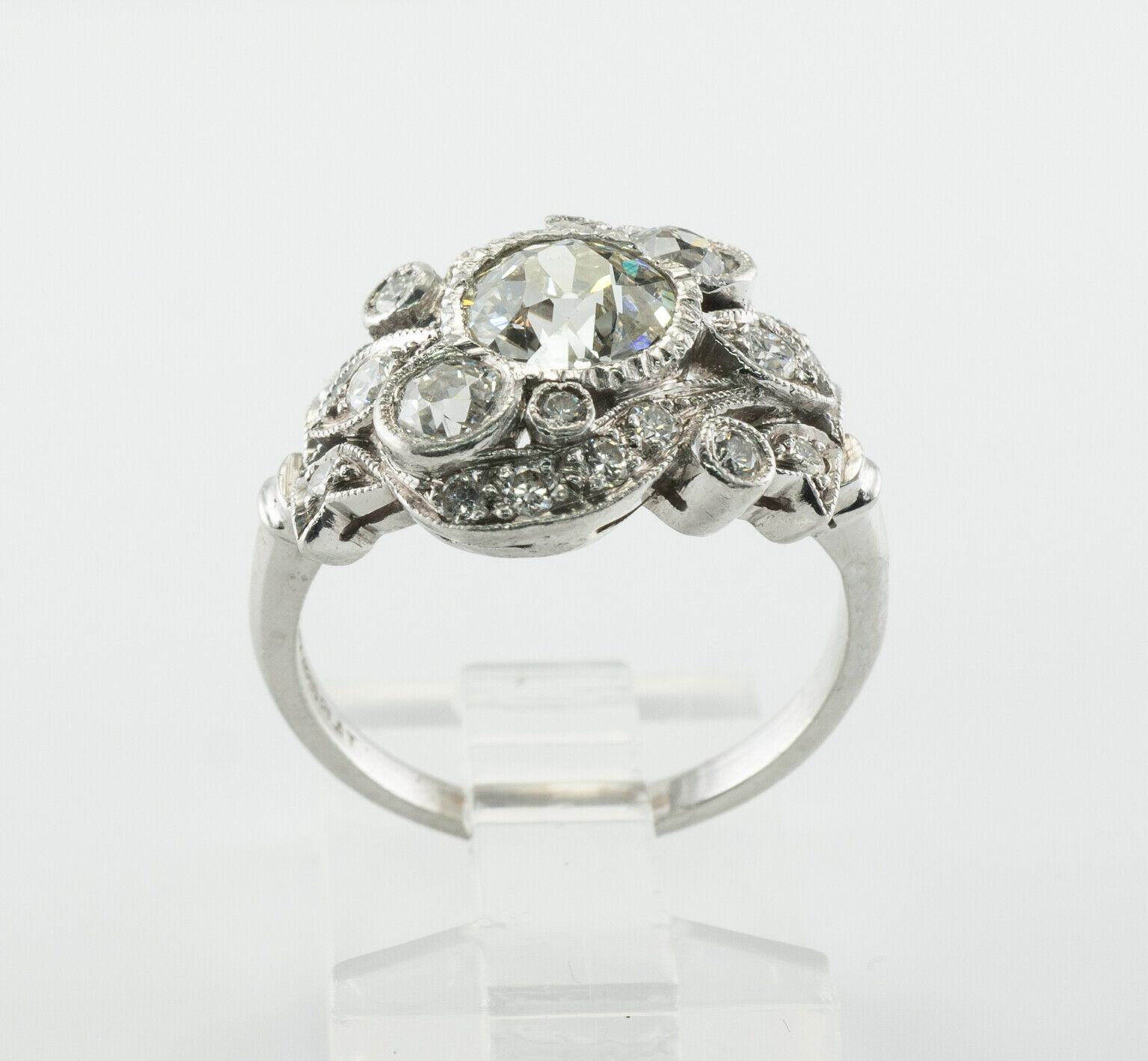 Art Deco Diamond Ring Flower Vintage Platinum 2.00 TDW Engagement For Sale 4