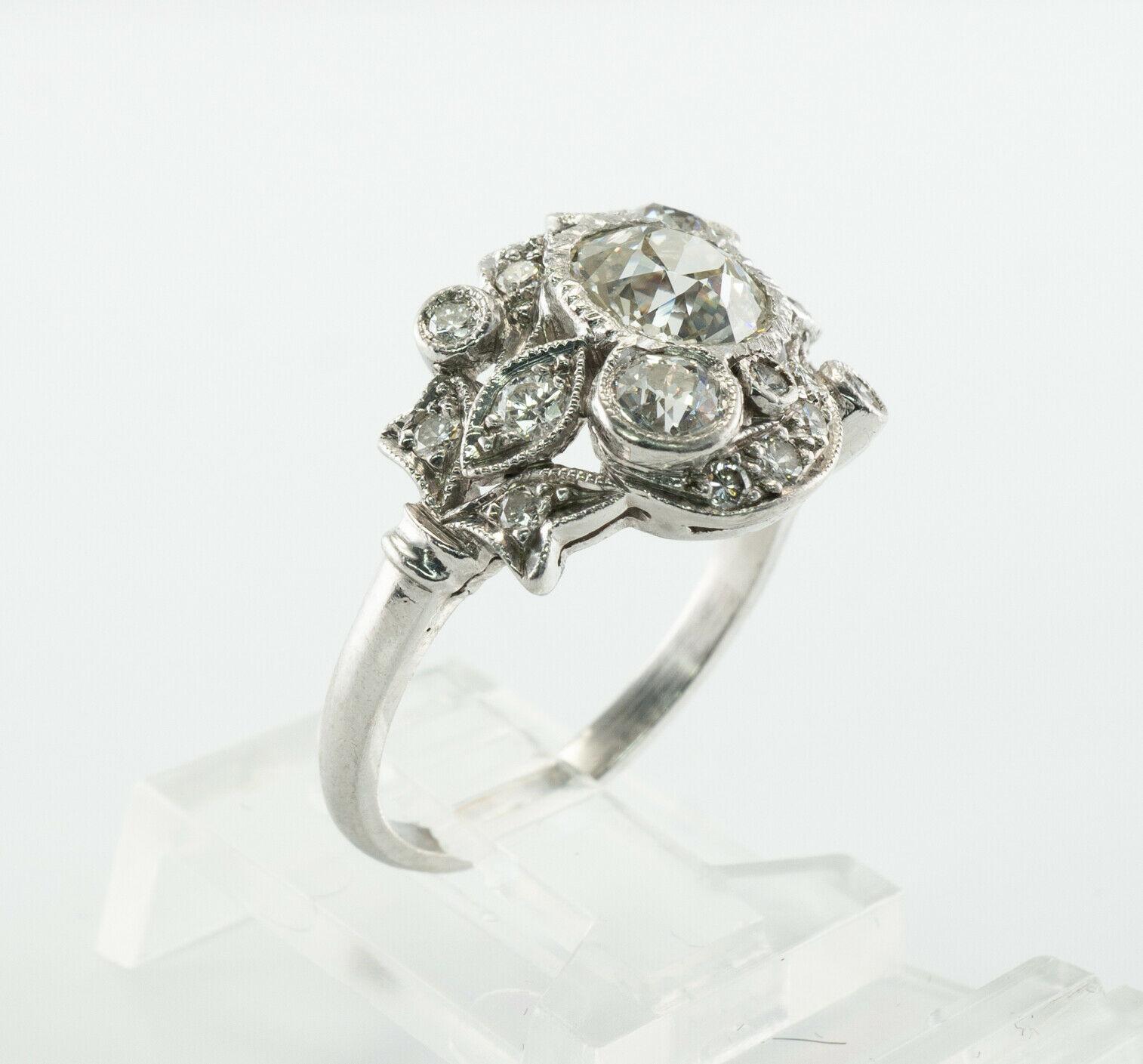 Art Deco Diamond Ring Flower Vintage Platinum 2.00 TDW Engagement For Sale 6