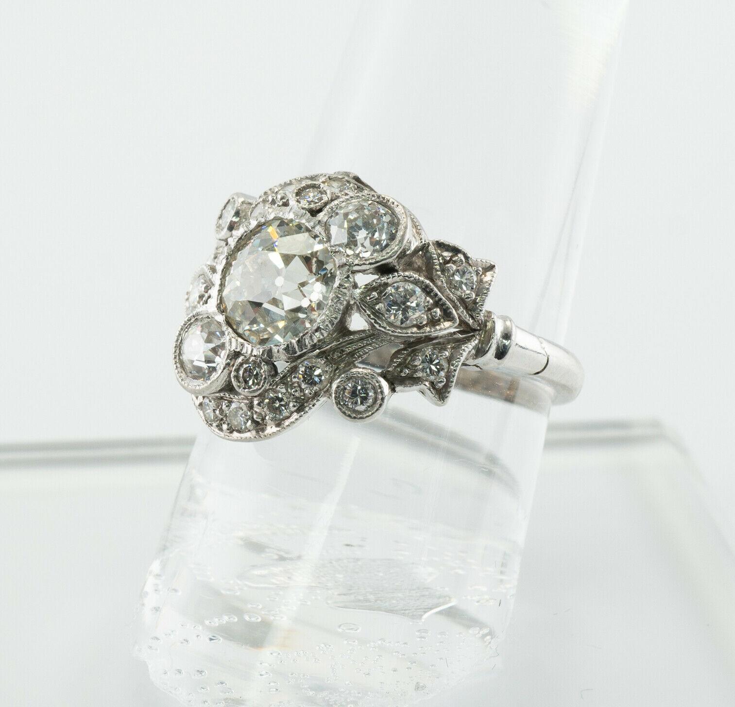 Art Deco Diamond Ring Flower Vintage Platinum 2.00 TDW Engagement For Sale 7