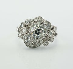 Art Deco Diamond Ring Flower Vintage Platinum 2.00 TDW Engagement