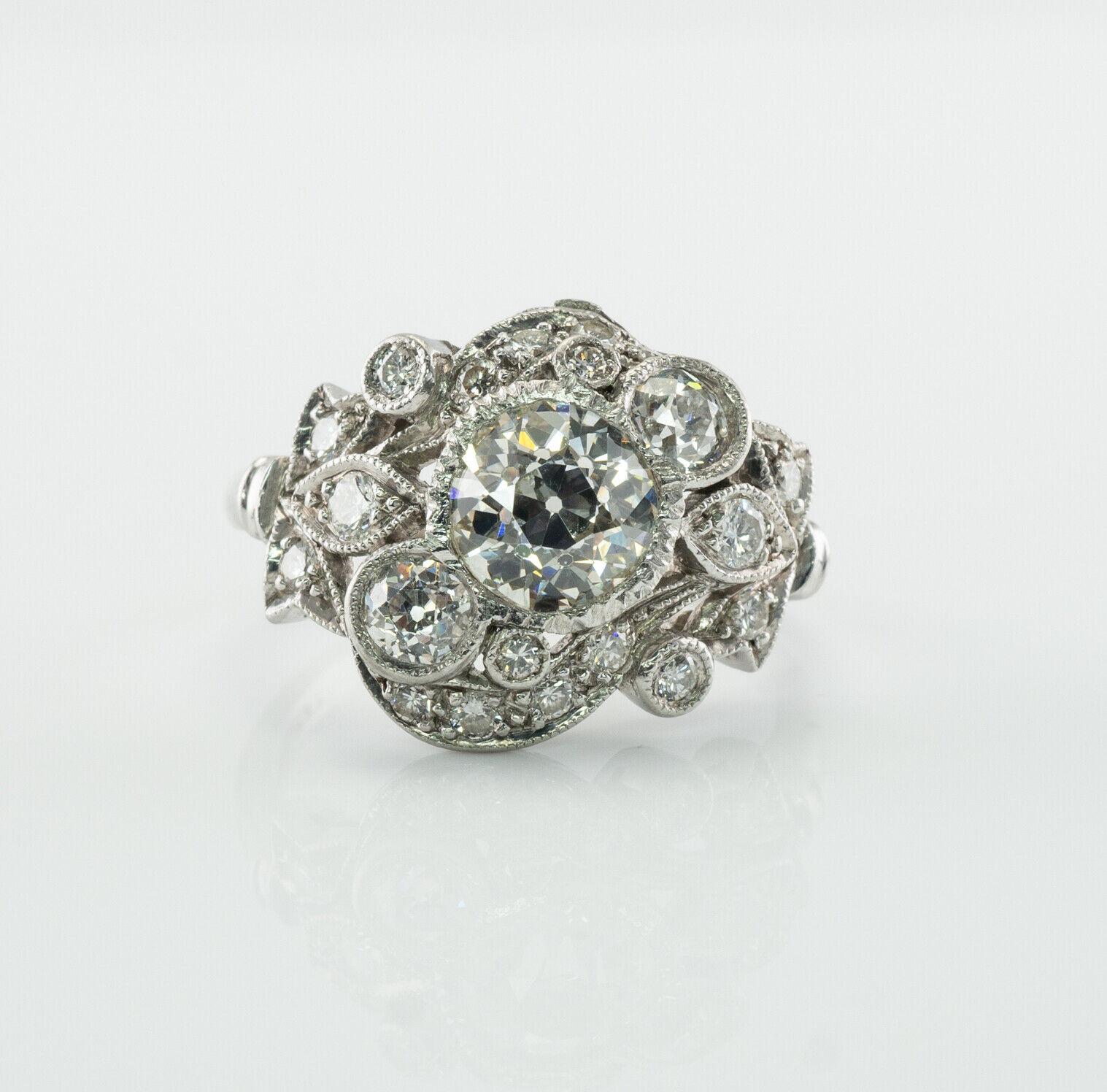 Art Deco Diamond Ring Flower Vintage Platinum 2.00 TDW Engagement In Good Condition For Sale In East Brunswick, NJ