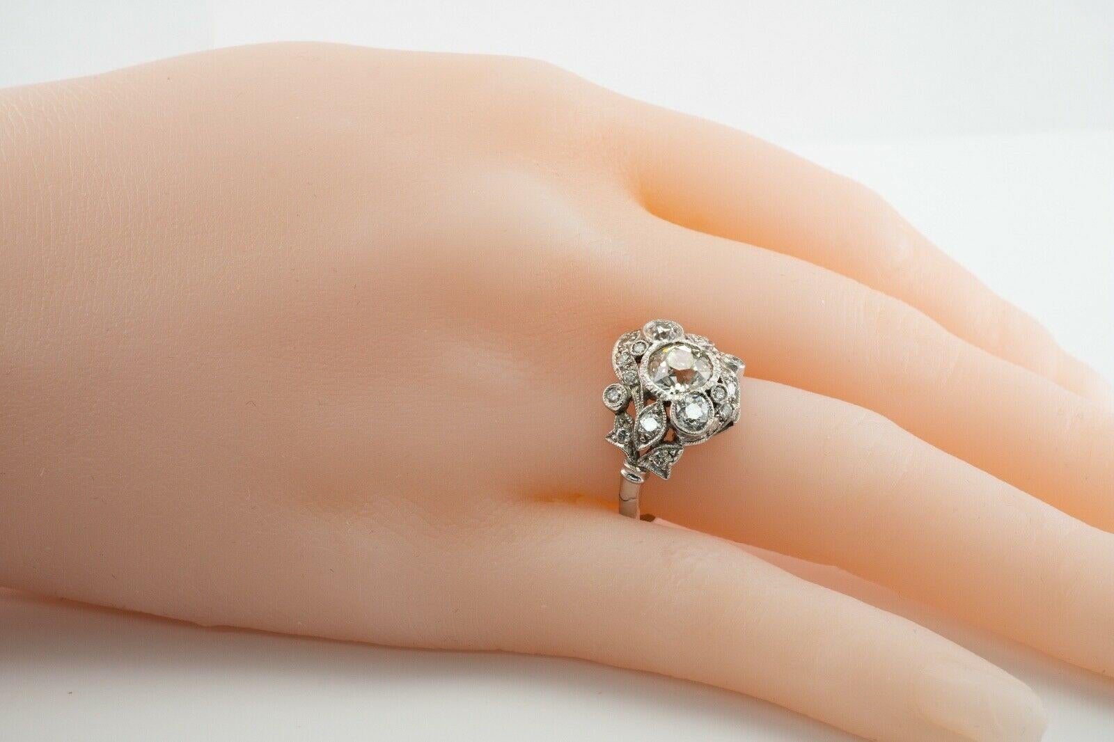 Women's Art Deco Diamond Ring Flower Vintage Platinum 2.00 TDW Engagement For Sale