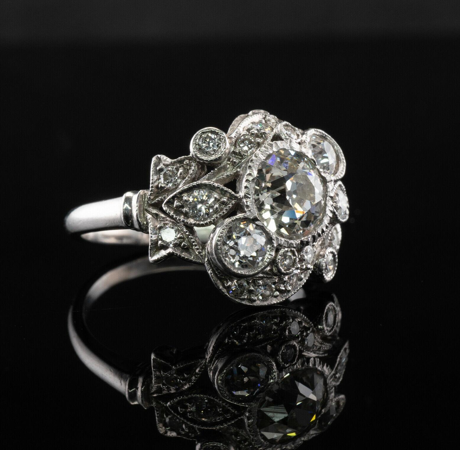 Art Deco Diamant-Ring Blume Vintage Platin 2,00 TDW Verlobungsring, Art déco im Angebot 1