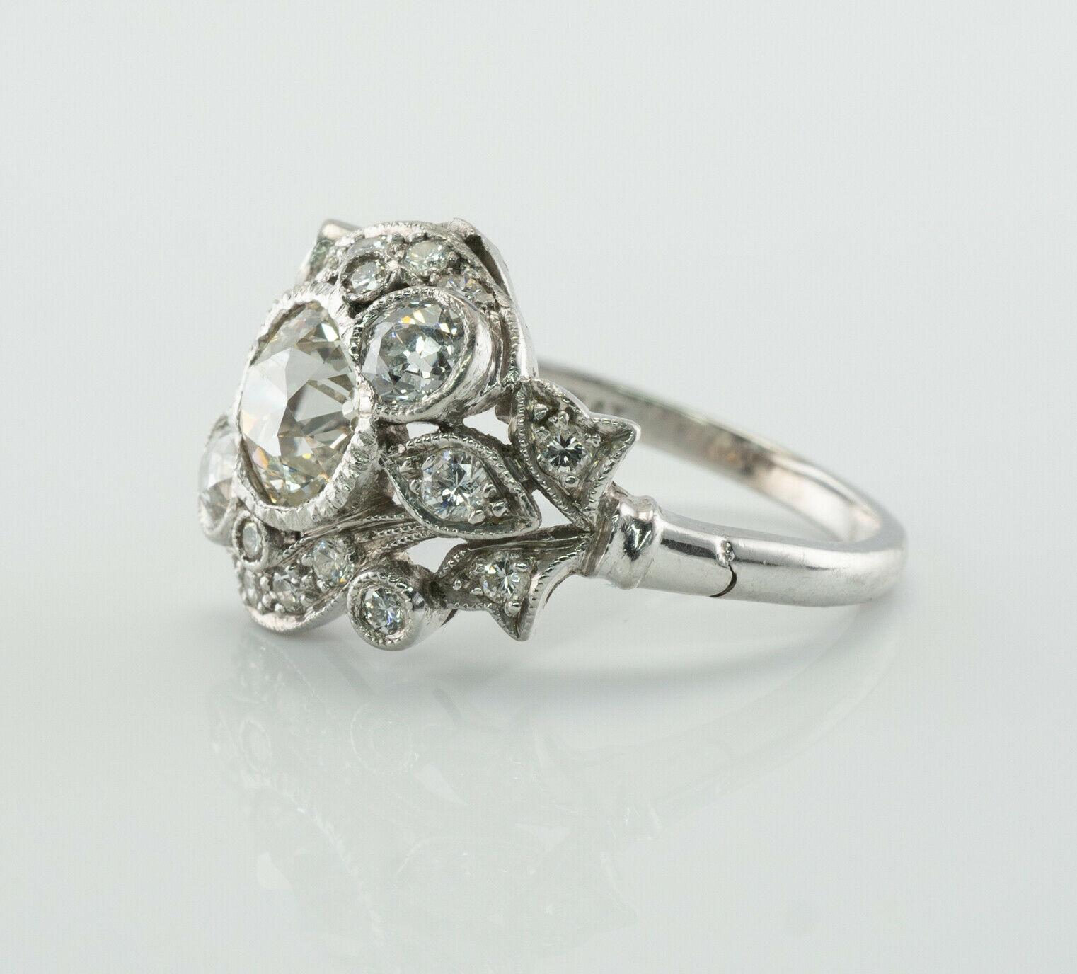Art Deco Diamant-Ring Blume Vintage Platin 2,00 TDW Verlobungsring, Art déco im Angebot 2