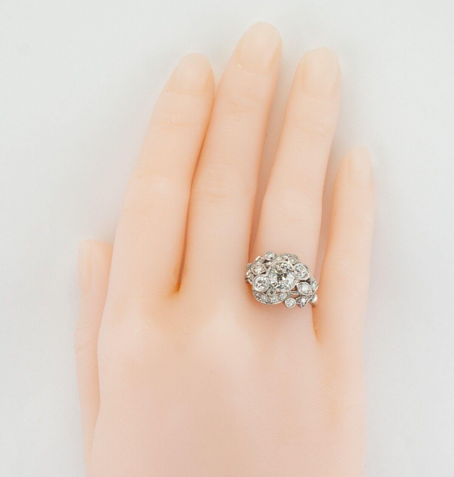 Art Deco Diamond Ring Flower Vintage Platinum 2.00 TDW Engagement For Sale 4