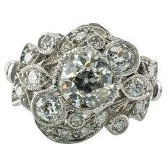 Art Deco Diamond Ring Flower Vintage Platinum 2.00 TDW Engagement