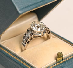 Art Deco Filigree Ring. GIA 2.20ct Old Euro Diamond Accent Engagement Ring K VS1