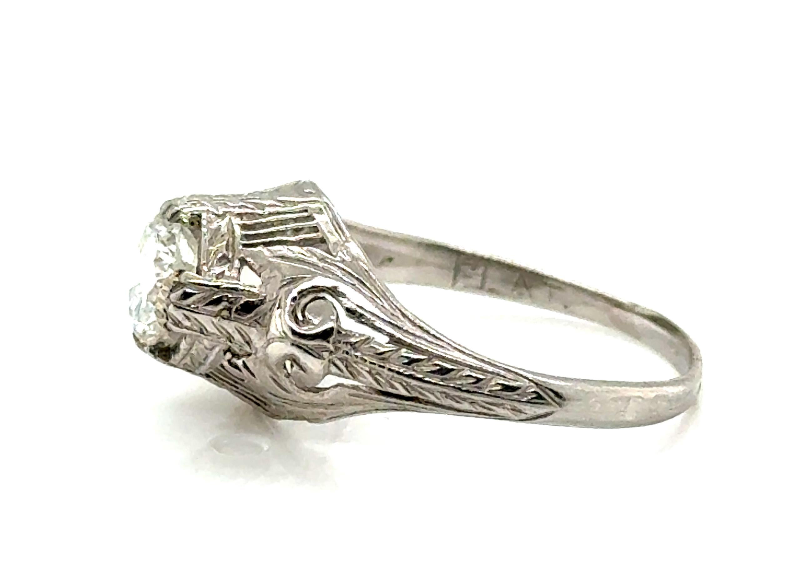 Round Cut Art Deco Diamond Ring GIA Certified .58ct Platinum Antique Original 1930s For Sale
