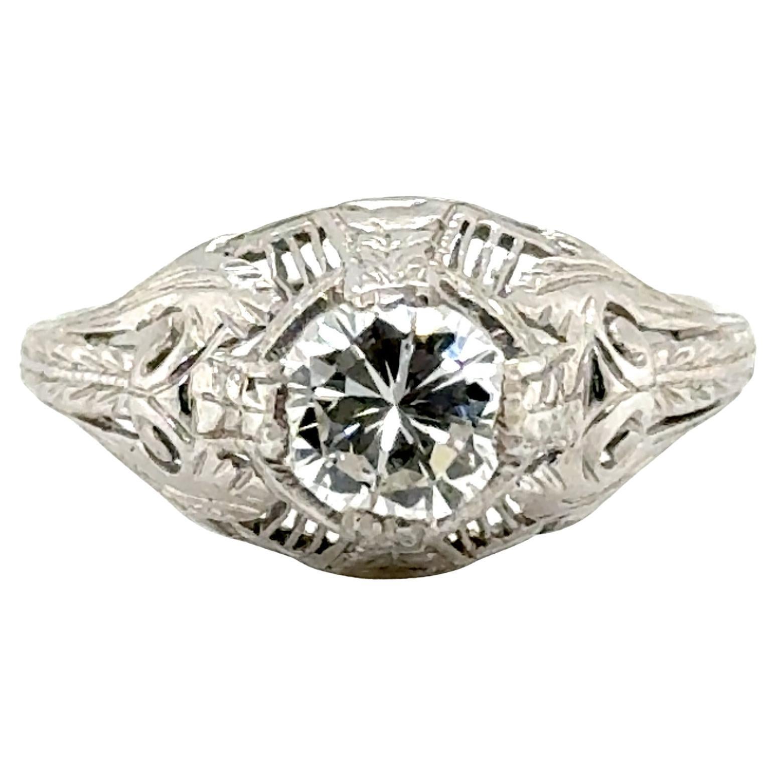 Art Deco Diamond Ring GIA Certified .58ct Platinum Antique Original 1930s