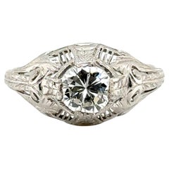 Art Deco Diamond Ring GIA Certified .58ct Platinum Antique Original 1930s