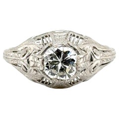 Art Deco Diamond Ring GIA Certified .58ct Platinum Vintage Original 1930s