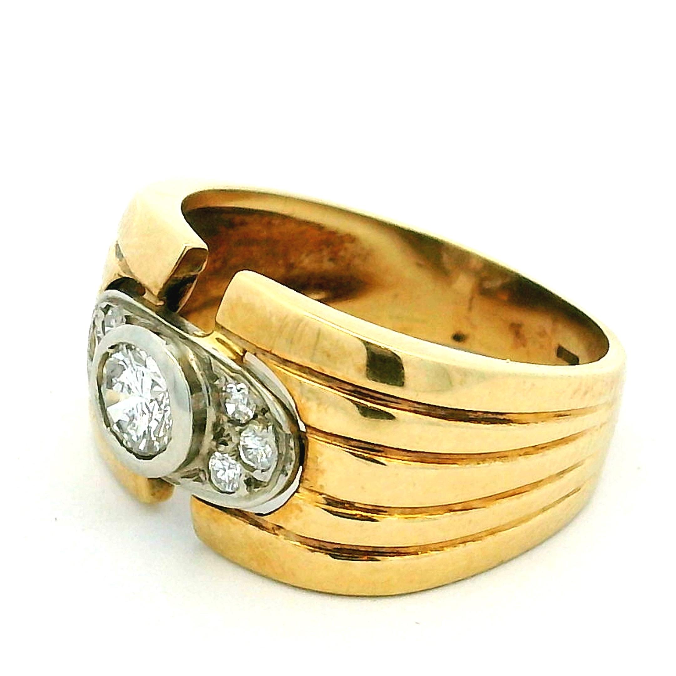 Anillo de diamantes Art Decó en oro de 14 quilates, centro de 0,50 ct, circa años 30 en venta 3
