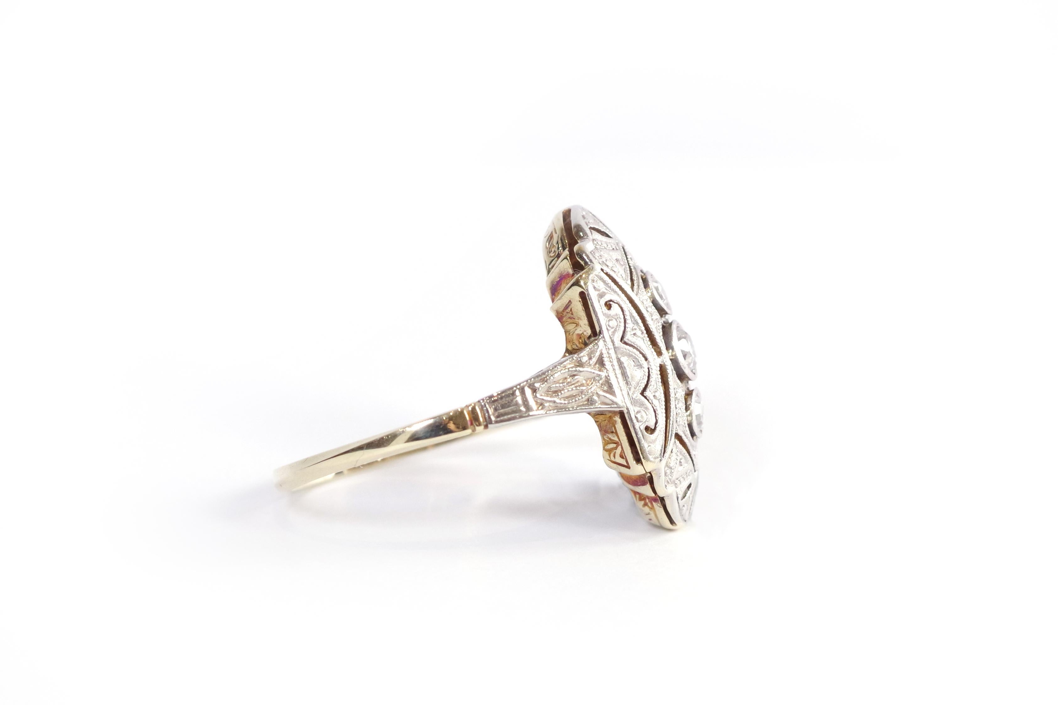 Art Deco diamond ring in 14k gold In Fair Condition For Sale In PARIS, FR