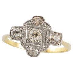 Diamantring im Art déco-Stil aus 18 Karat Gelbgold und Platin mit Diamanten