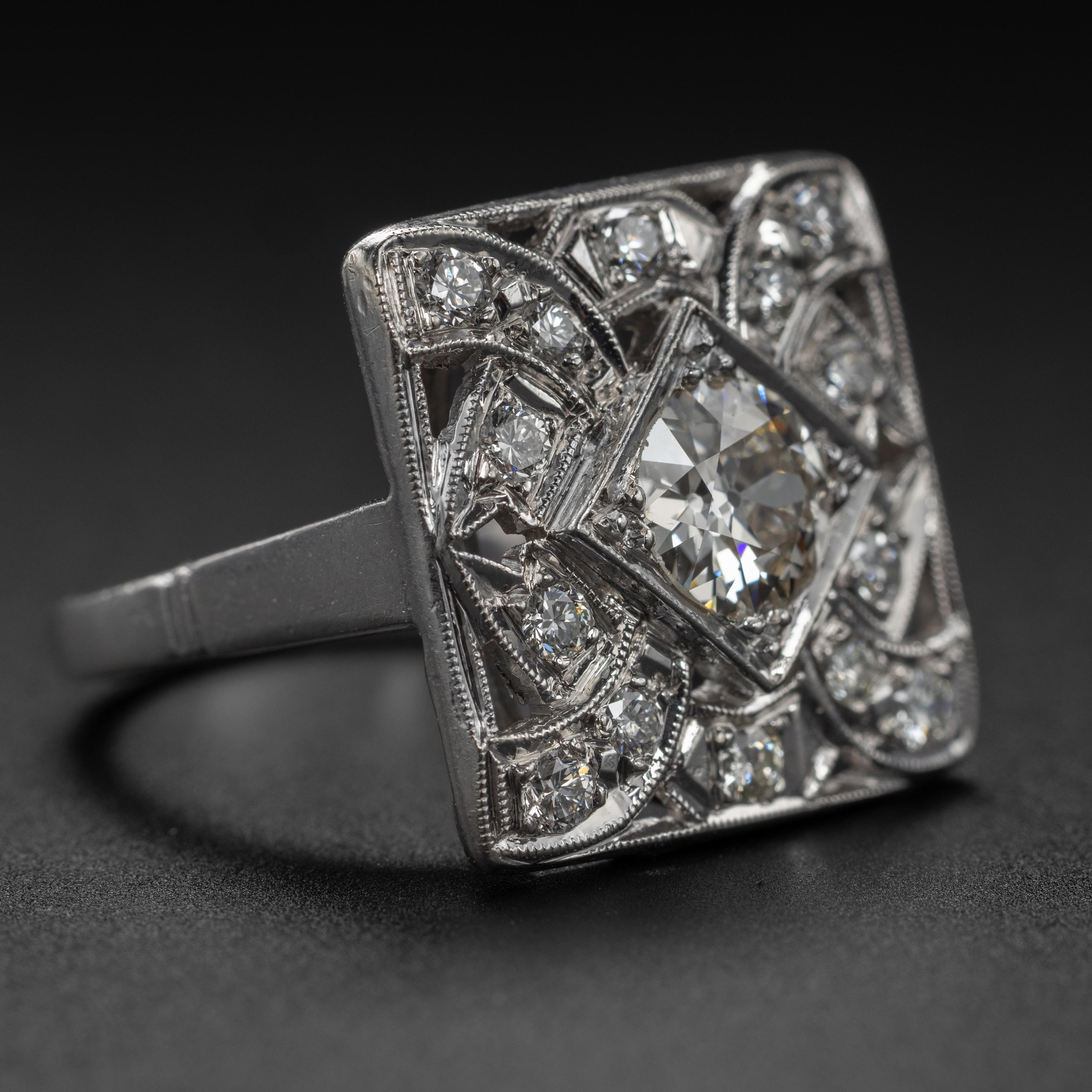 Art Deco Diamond Ring in Platinum Unisex In Excellent Condition In Southbury, CT