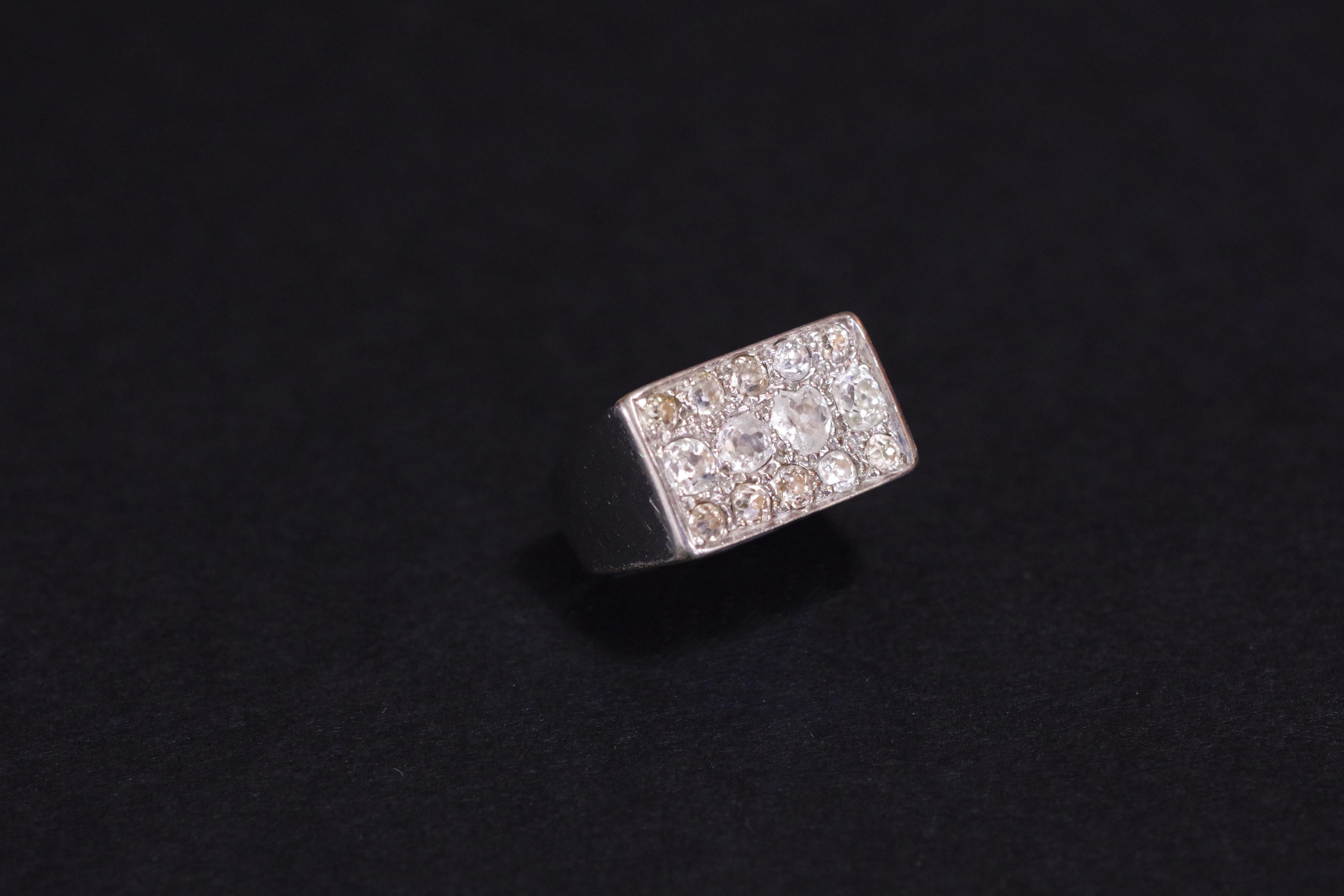 Old European Cut Art Deco diamond ring in white gold 18k, Maurice Beck, René Boivin's jeweler For Sale