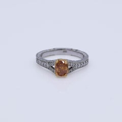 Art Deco .90 Carat TW Oval Diamond Ring Intense Orangey Brown 14K White Gold