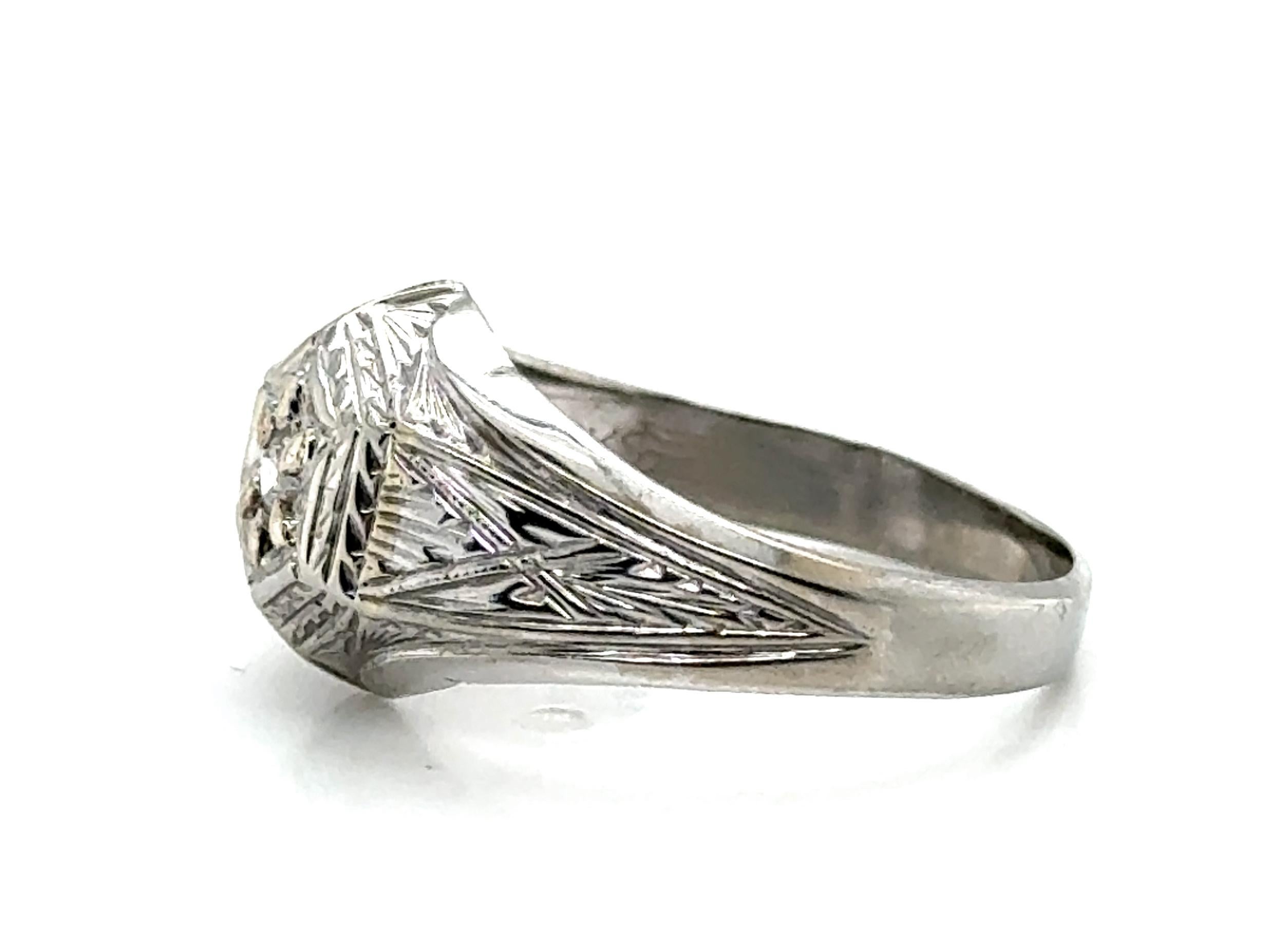 Single Cut Art Deco Diamond Ring Mined .15ct Mens 18K White Gold Original 1920's