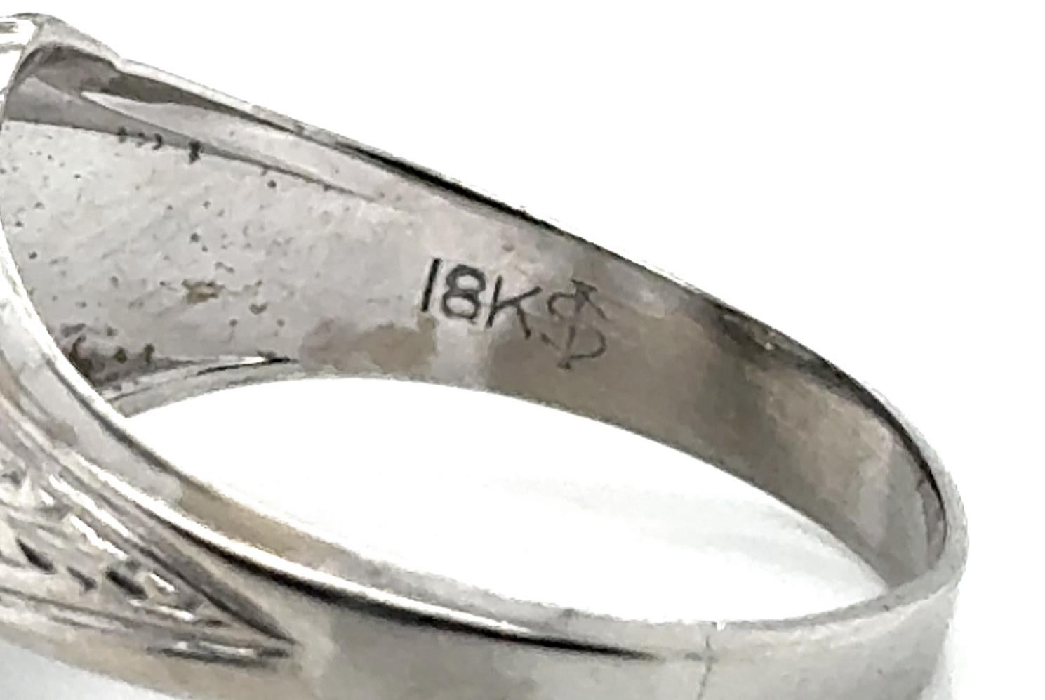 Art Deco Diamond Ring Mined .15ct Mens 18K White Gold Original 1920's In Excellent Condition In Dearborn, MI