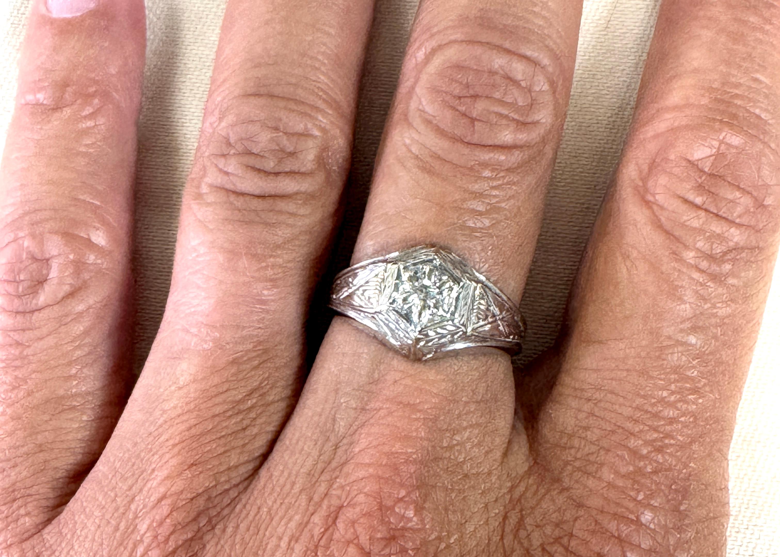 Art Deco Diamond Ring Mined .15ct Mens 18K White Gold Original 1920's 1