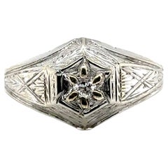 Art Deco Diamond Ring Mined .15ct Mens 18K White Gold Original 1920's
