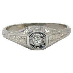 Anillo de diamantes Art Decó Solitario Europeo Antiguo 14K Baskin Brothers Original de 1930