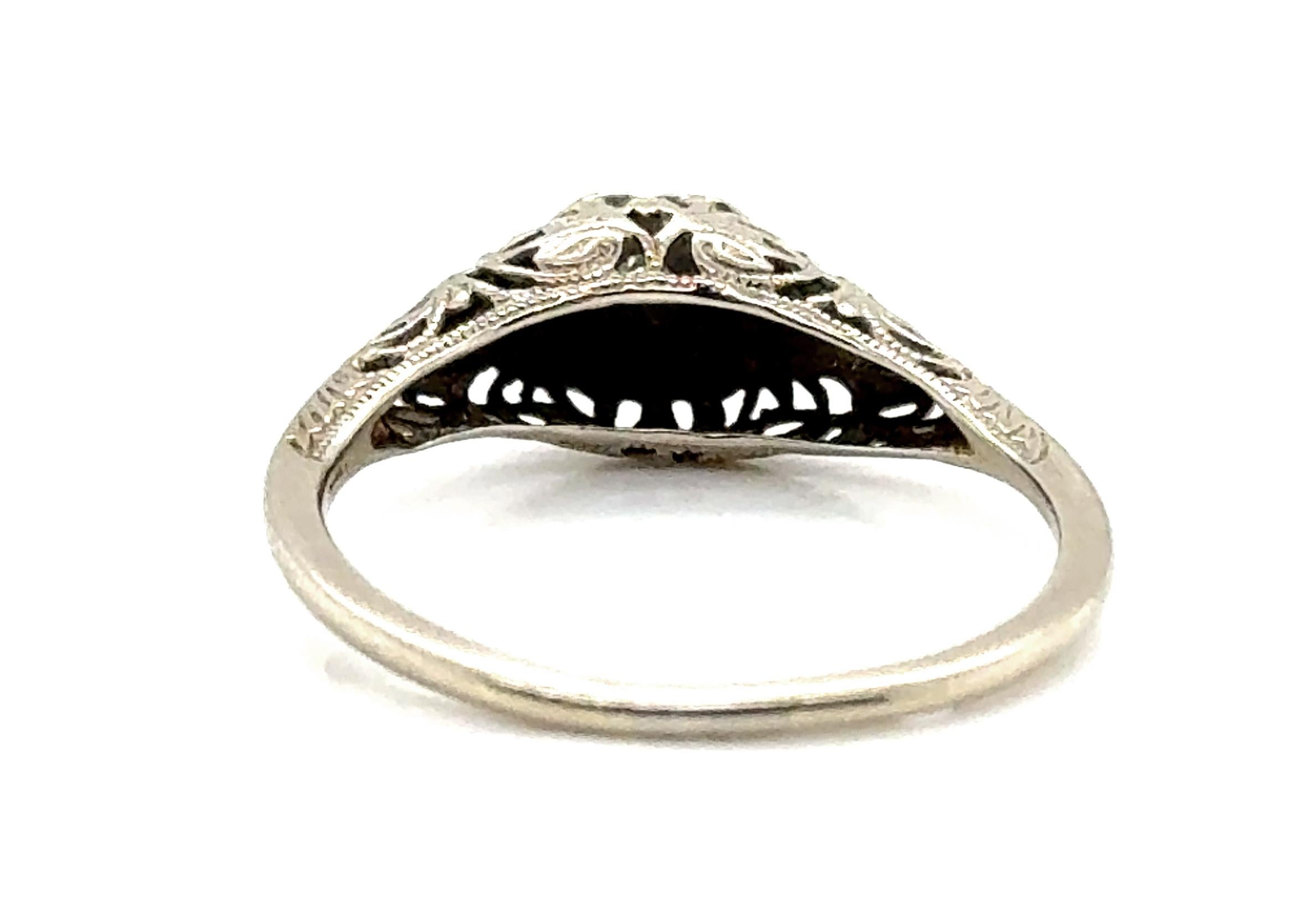 De las mujeres Art Decó Anillo Diamante Antiguo Corte Mina Vintage 18k Filigrana Antiguo Original Años 20 en venta