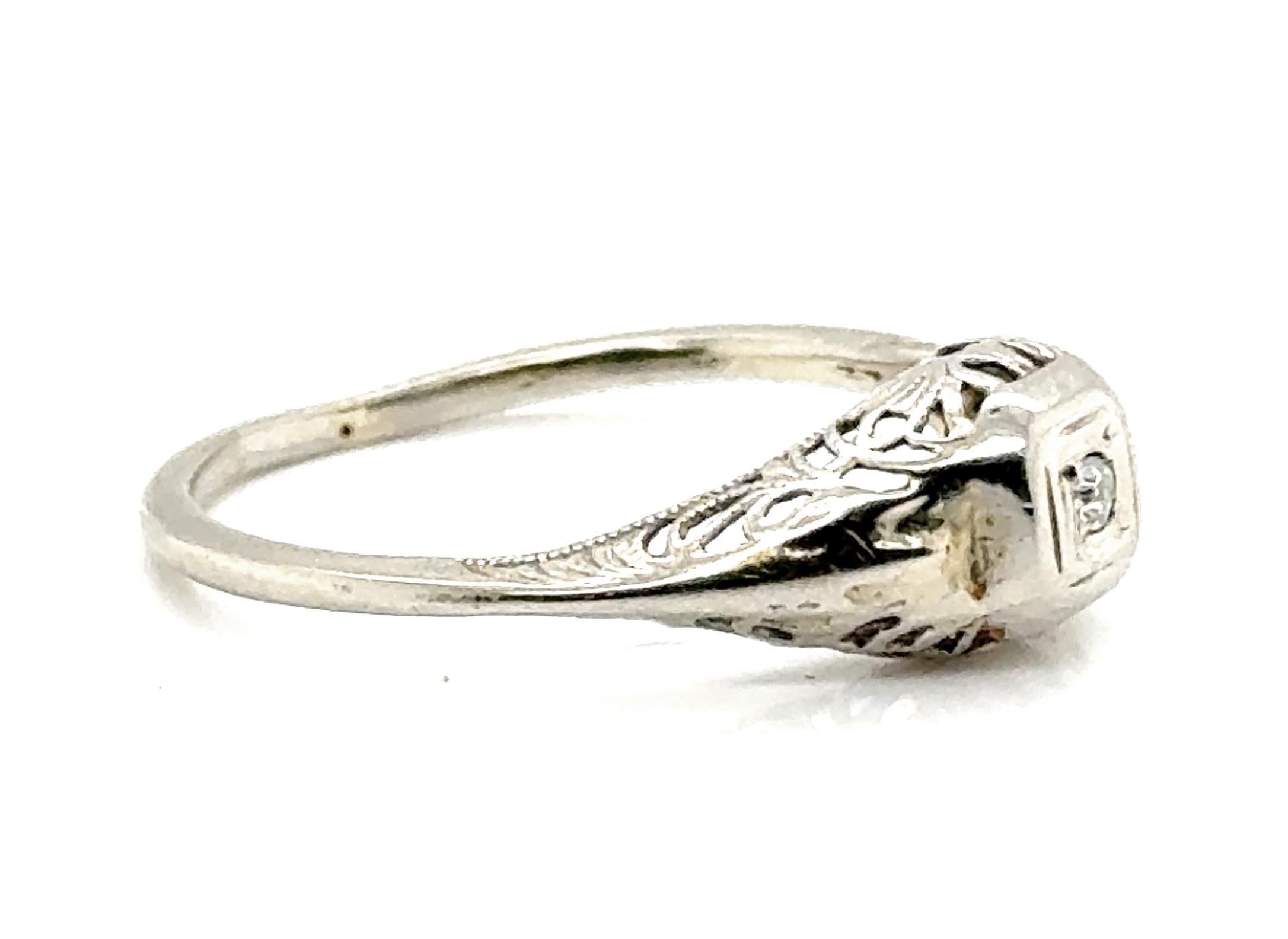 Art Decó Anillo Diamante Antiguo Corte Mina Vintage 18k Filigrana Antiguo Original Años 20 en Excelente estado para la venta en Dearborn, MI